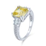 Art Deco Style 2CT Yellow Cubic Zirconia Asscher Cut Engagement Ring CZ Baguettes Sterling Silver