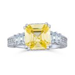 Art Deco Style 2CT Yellow Cubic Zirconia Asscher Cut Engagement Ring CZ Baguettes Sterling Silver - Image 3