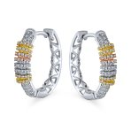 Tri-Color Pave CZ Accent Rose Gold Silver Statement Hoop Earrings .75 Inch Diameter Silver Plated - Image 2