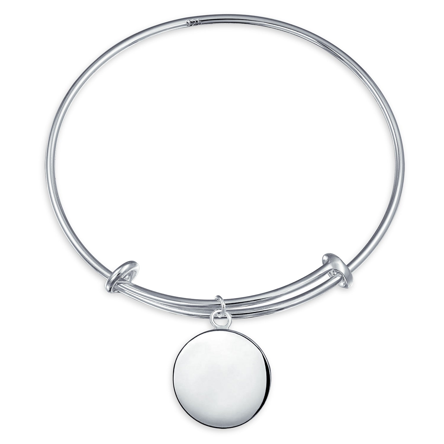silver_circle_charm_adjustable_bangle_bracelet_pfs-104-1290s-az_1 Sterling Silver ID Bracelet Monogram Disc Minimalist Expandable Design - Image 1