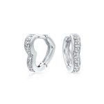 Cubic Zirconia Pave CZ Open Heart Shaped Mini Hoop Huggie Earrings .925 Sterling Silver