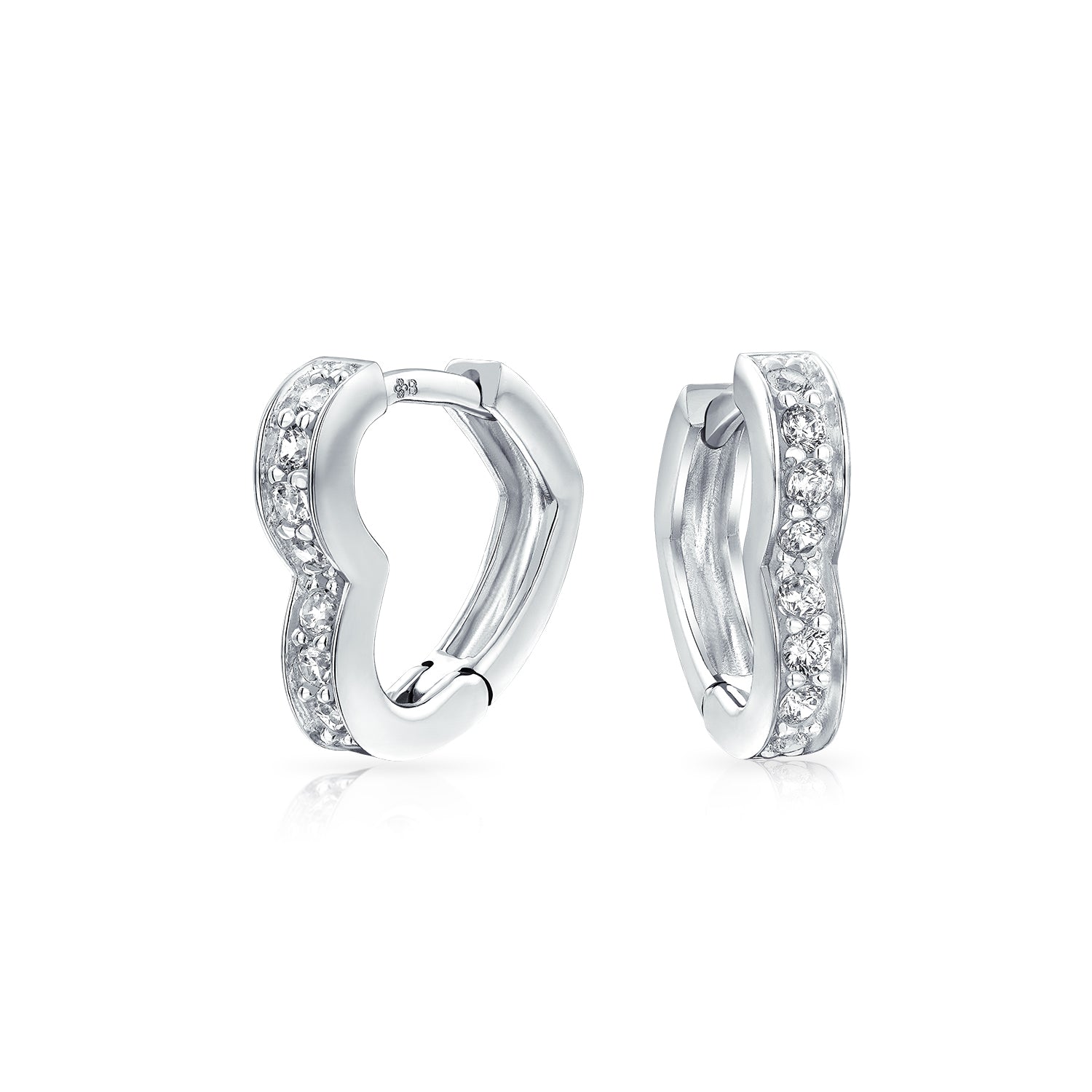 silver_cz_open_heart_hoop_earrings_pfs-122-0045rh-az_1 Cubic Zirconia Pave CZ Open Heart Shaped Mini Hoop Huggie Earrings .925 Sterling Silver - Image 1