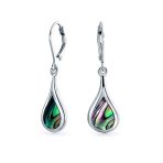 Iridescent Abalone Seashell Rain Drop Teardrop Dangle Earrings .925 Sterling Silver Lever Back