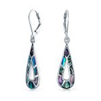 Boho Abalone Shell Teardrop Dangle Earrings Silver Leverback