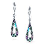 Boho Abalone Shell Teardrop Dangle Earrings Silver Leverback - Image 2