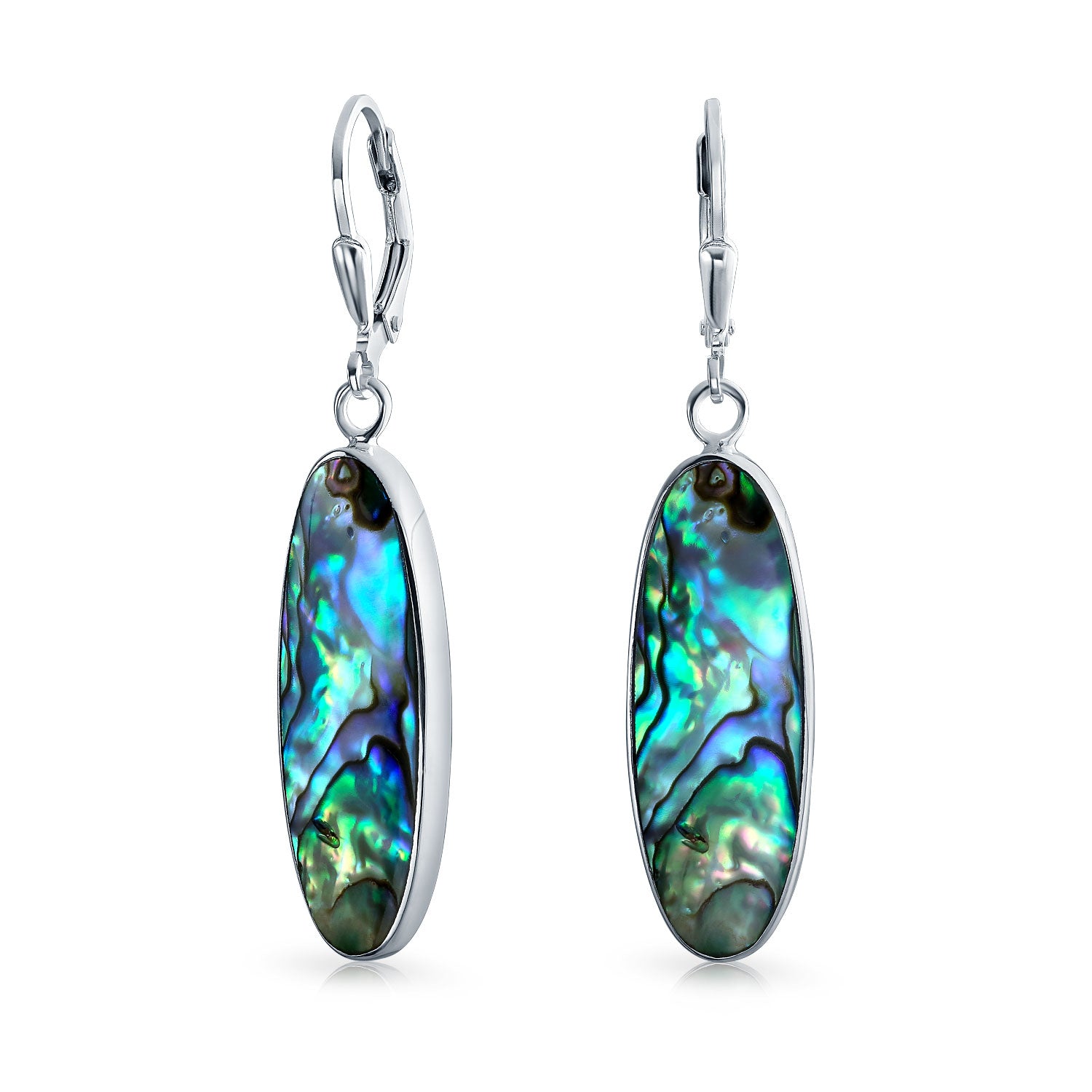 silver_drop_dangle_earring_abalone_eam-tse6018-az_1 Geometric Iridescent Abalone Shell Oval Long Dangle Earrings in Sterling Silver - Image 1