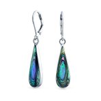 Iridescent Rainbow Abalone Shell Long Teardrop Dangle Earrings .925 Sterling Silver Lever Back