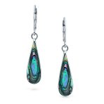 Iridescent Rainbow Abalone Shell Long Teardrop Dangle Earrings .925 Sterling Silver Lever Back - Image 2