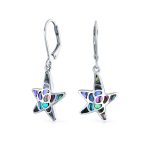 Nautical Starfish Dangle Earrings Abalone Shell Inlay Sterling Silver Lever Back