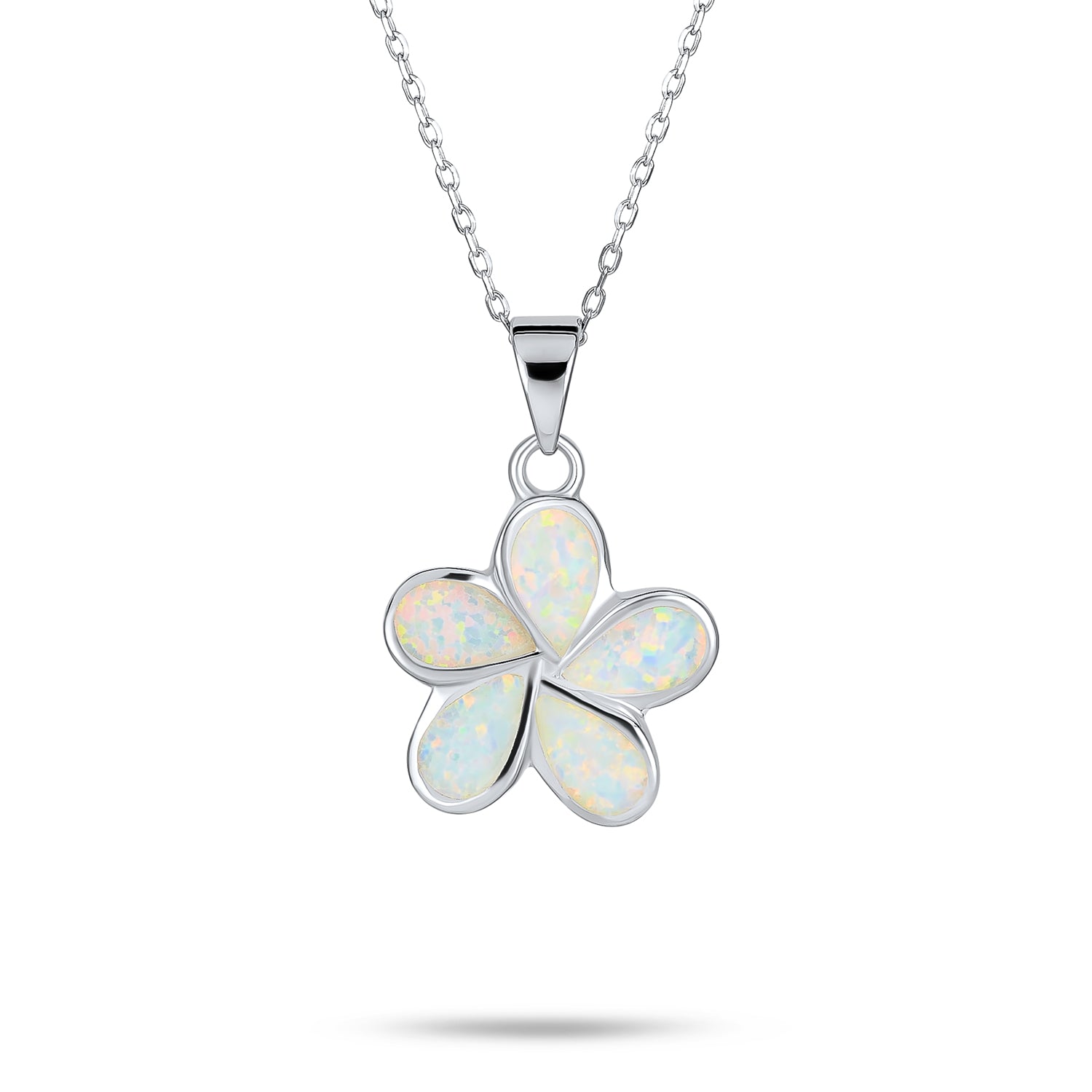 silver_flower_opal-necklace-pendant-_20xny-pd0015_1 White Opal Hawaiian Flower Pendant Necklace Sterling Silver Birthstone Jewelry - Image 1