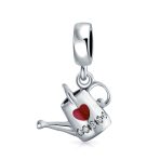 Love Red Heart Watering Can Dangle Charm Bead Enamel Silver for Bracelet