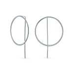 Modern Minimalist Geometric Round Open Circle Hoop Threader Earrings .925 Sterling Silver