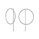 Modern Minimalist Geometric Round Open Circle Hoop Threader Earrings .925 Sterling Silver