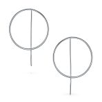 Modern Minimalist Geometric Round Open Circle Hoop Threader Earrings .925 Sterling Silver - Image 2