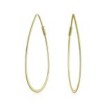 Endless Lightweight Thin Oval Shape Big Hoop Earrings Gold Plated .925 Sterling Silver 2 Inch