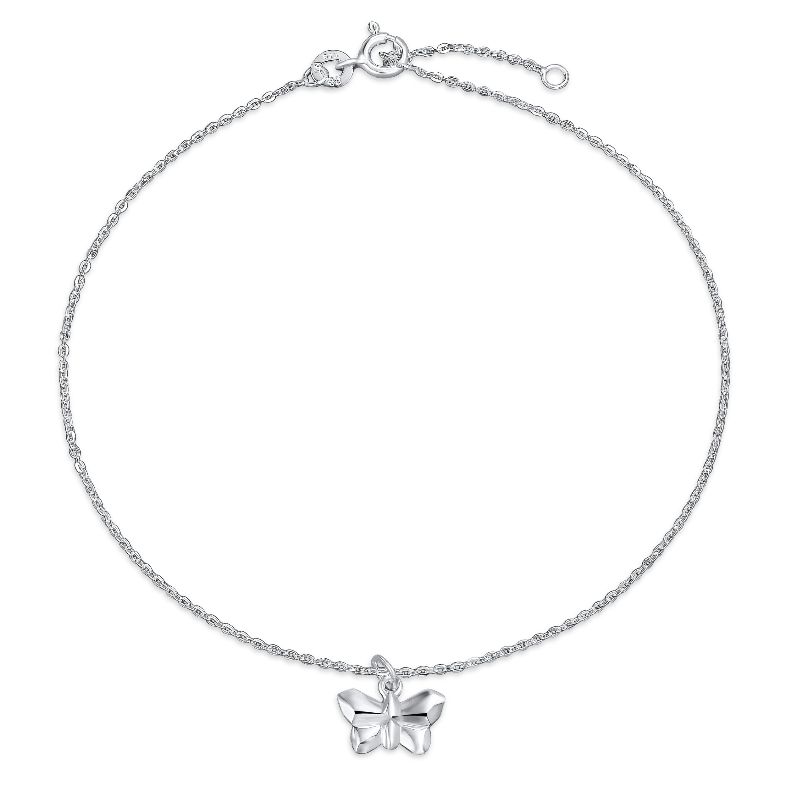 silver_origami_animal_anklet_butterfly_appl-l72008-az_11 3D Geometric Butterfly Anklet Sterling Silver 9-10 Inch - Image 1