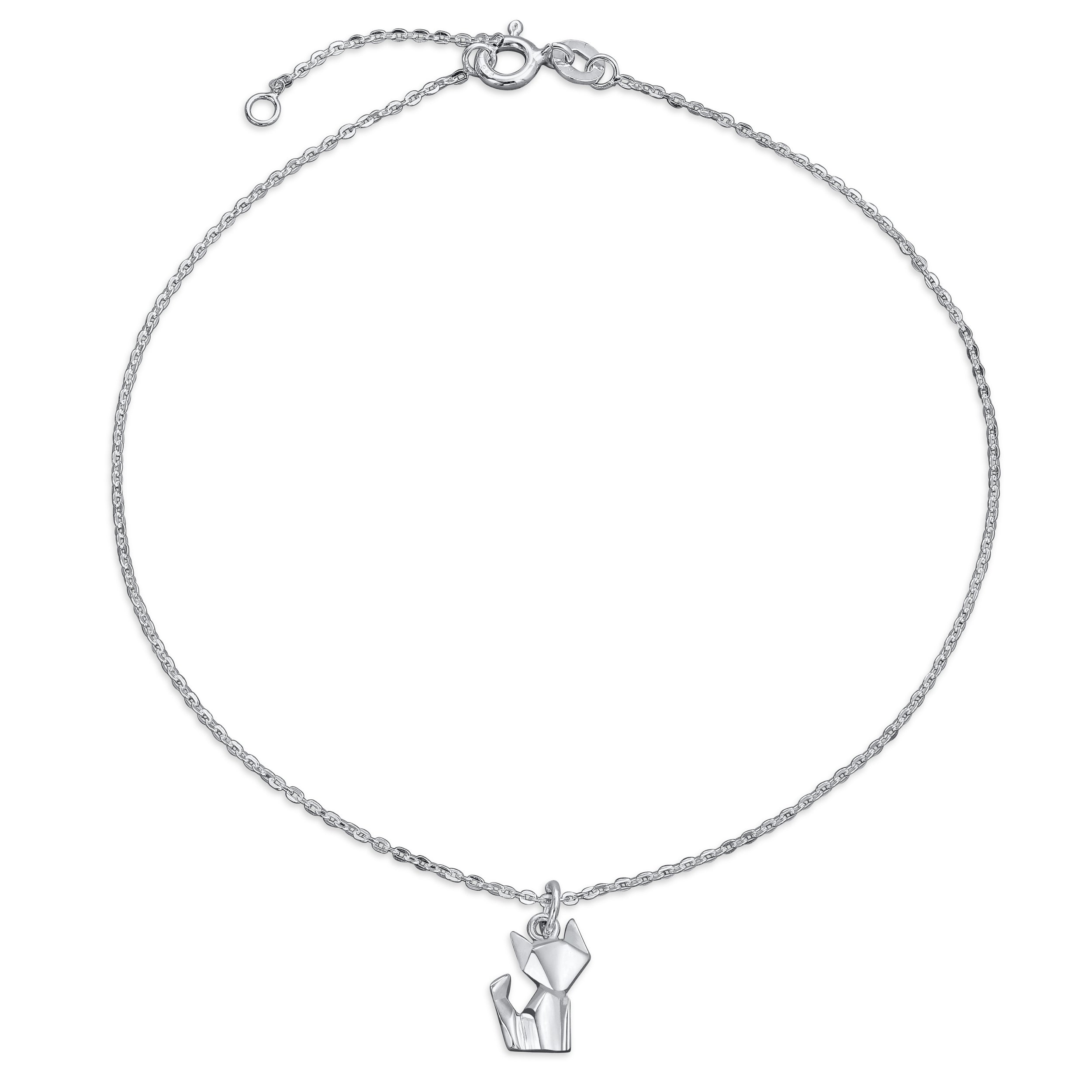 silver_origami_animal_anklet_cat_appl-l72002-az_11 3D Geometric Cat Anklet Sterling Silver Ankle Bracelet - Image 1