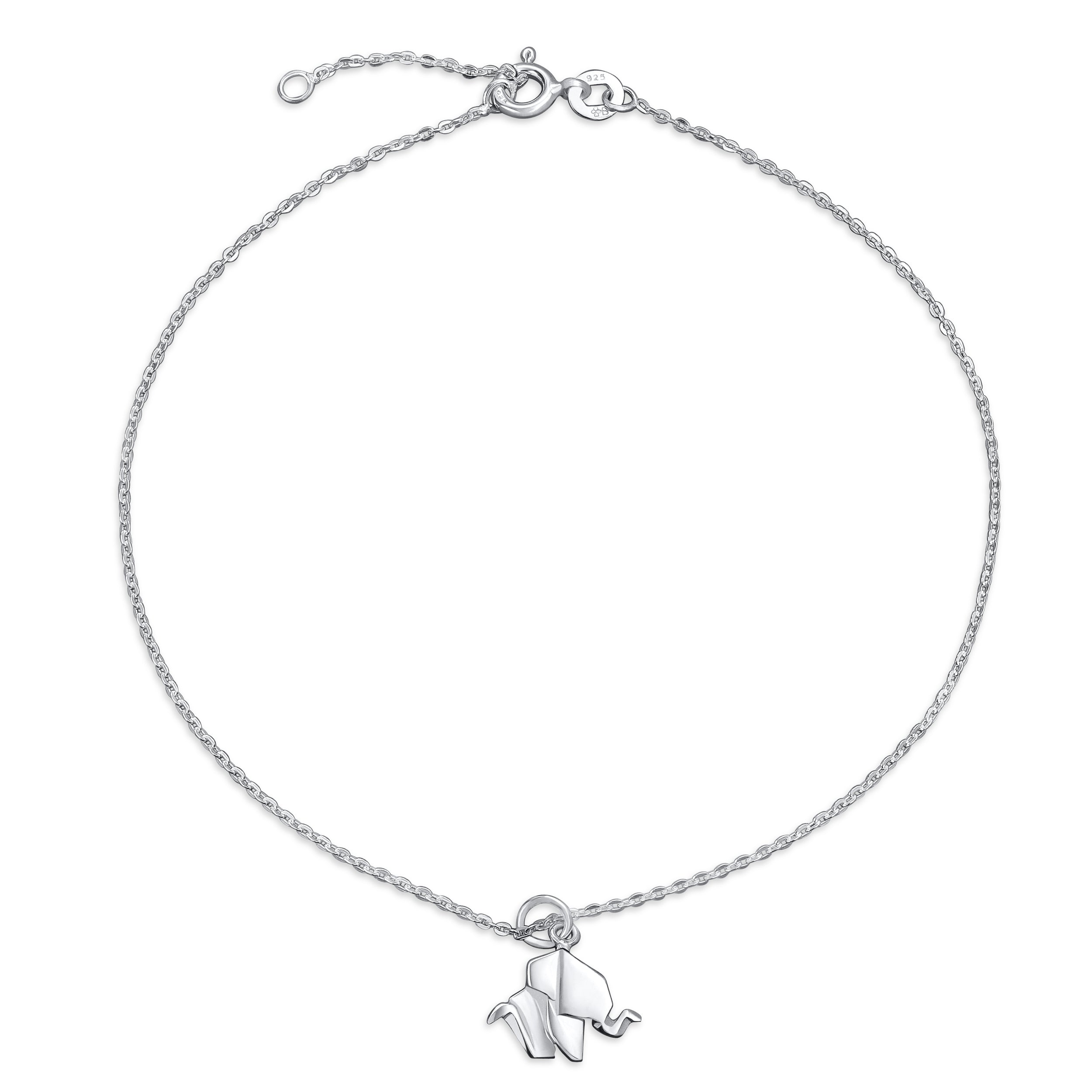 silver_origami_animal_anklet_elephant_appl-l72013-az_11 Lucky Origami Animal Anklet Zoo Elephant Charm Ankle Bracelet .925 Sterling Silver Adjustable - Image 1