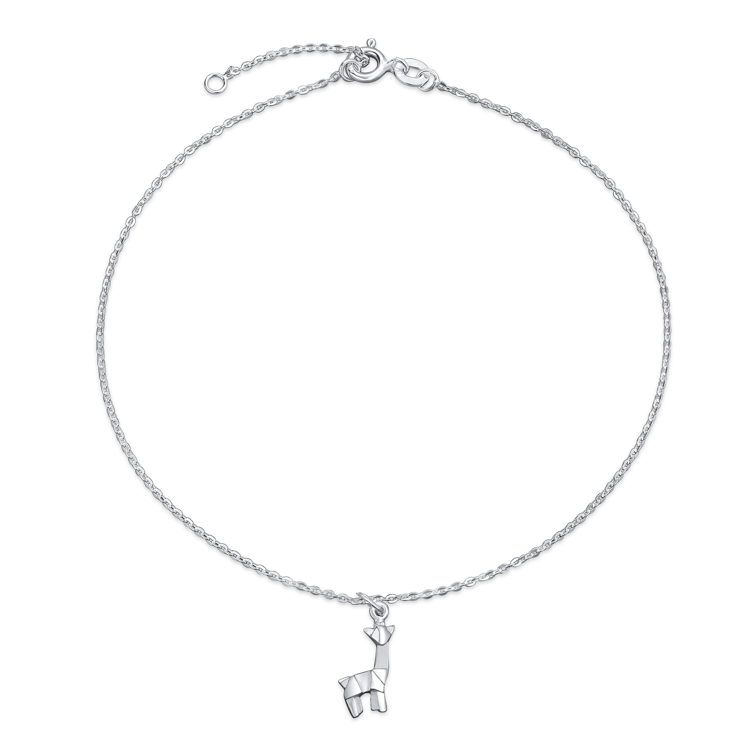 silver_origami_animal_anklet_giraffe_appl-l72001-az_11 3D Origami Giraffe Anklet Sterling Silver 9-10 Inch - Image 1