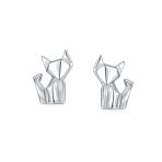 3D Origami Cat Stud Earrings Sterling Silver Jewelry