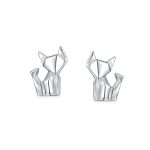 3D Origami Cat Stud Earrings Sterling Silver Jewelry