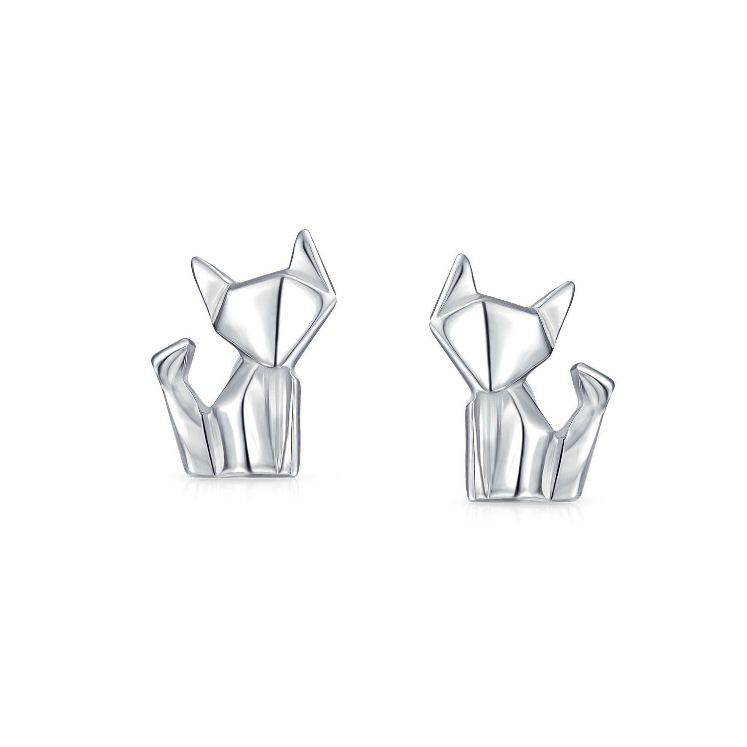 silver_origami_animal_stud_earrings_appl-u72504-az_2 3D Origami Cat Stud Earrings Sterling Silver Jewelry - Image 1