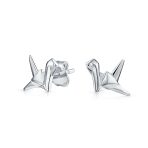 3D Geometric Bird Stud Earrings Origami Swan Sterling Silver - Image 2
