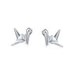 3D Geometric Bird Stud Earrings Origami Swan Sterling Silver
