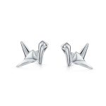 3D Geometric Bird Stud Earrings Origami Swan Sterling Silver