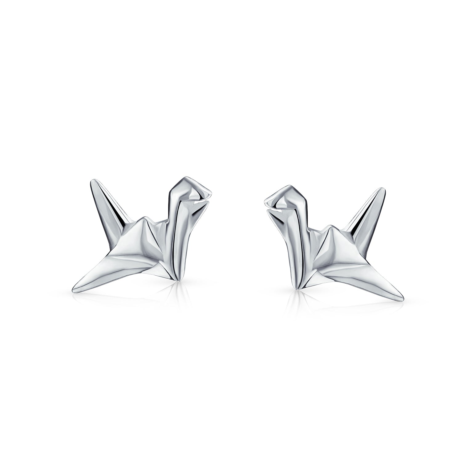 silver_origami_animal_stud_earrings_appl-u72506-az_2 3D Geometric Bird Stud Earrings Origami Swan Sterling Silver - Image 1