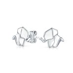 3D Origami Elephant Stud Earrings Sterling Silver Design - Image 2