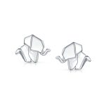 3D Origami Elephant Stud Earrings Sterling Silver Design