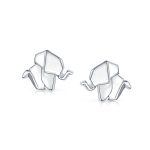 3D Origami Elephant Stud Earrings Sterling Silver Design