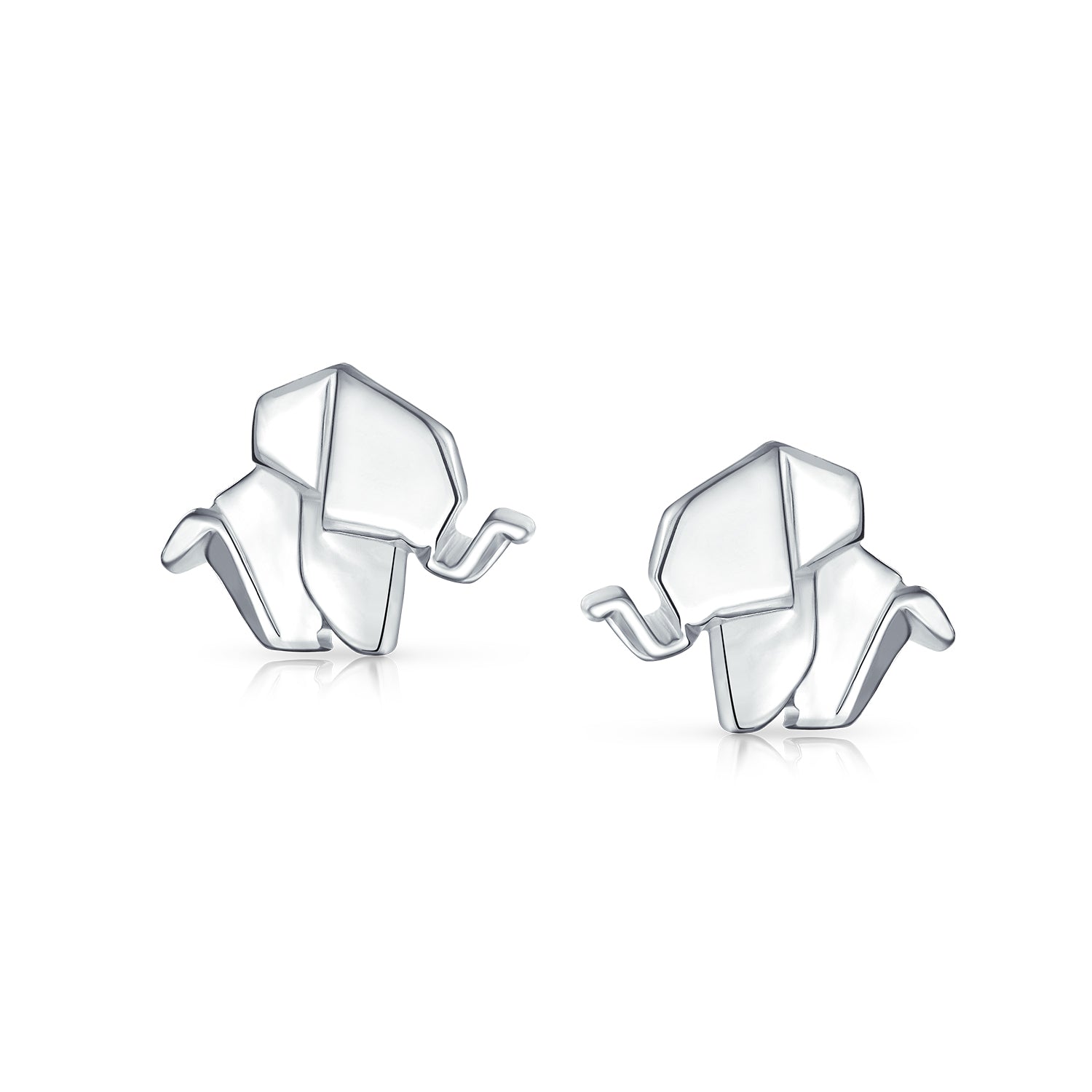 silver_origami_animal_stud_earrings_appl-u72509-az_2 3D Origami Elephant Stud Earrings Sterling Silver Design - Image 1