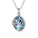 Abalone Oval Family Tree Of Life Locket Photos Pendant Necklace .925 Sterling Silver