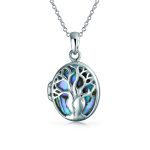 Abalone Oval Family Tree Of Life Locket Photos Pendant Necklace .925 Sterling Silver