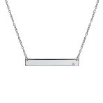 Thin Sideways Bar Name Plate Pendant Necklace with Birth Month Crystal Silver - Image 2
