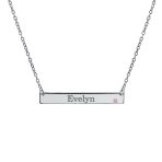 Thin Sideways Bar Name Plate Pendant Necklace with Birth Month Crystal Silver - Image 4
