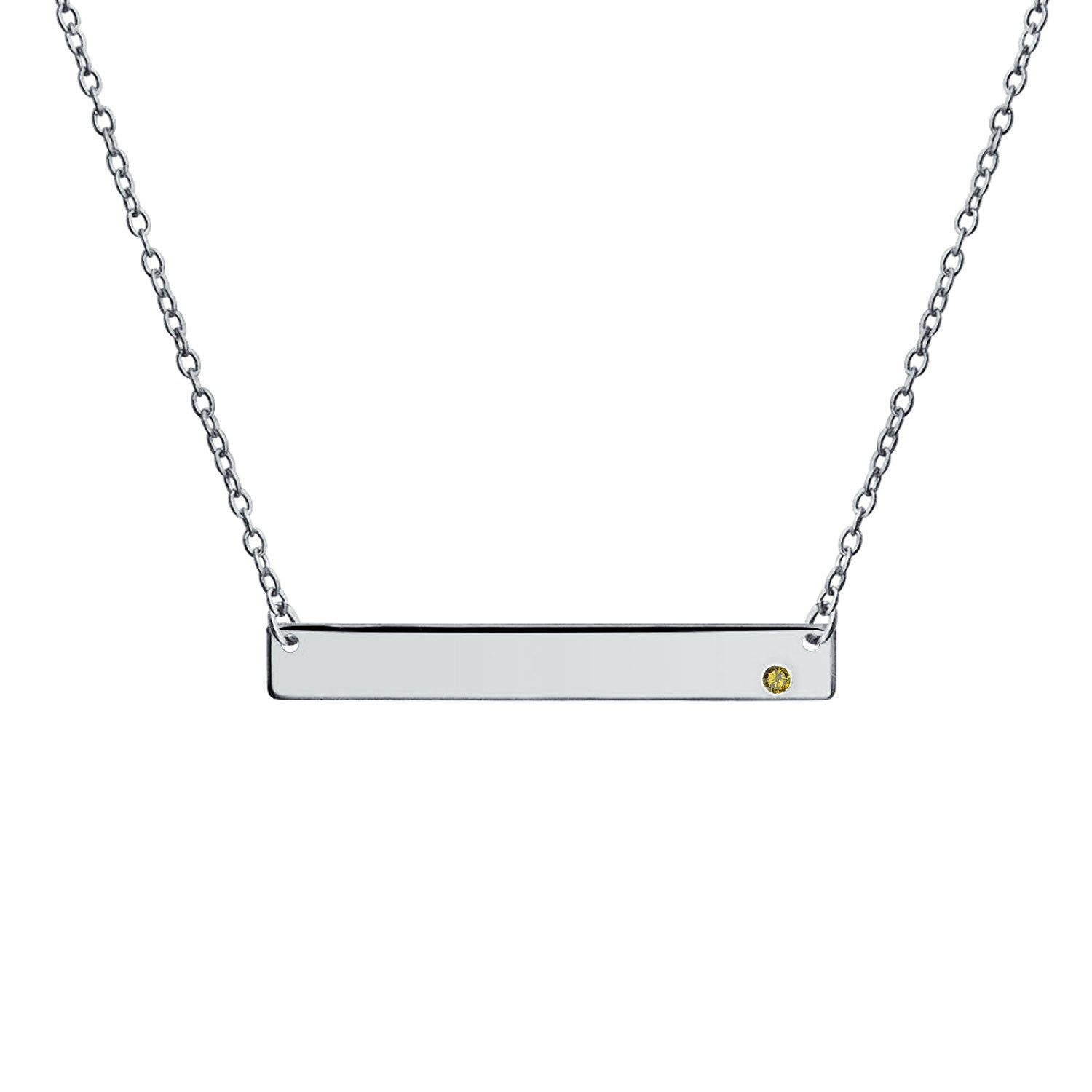 silver_topaz_nov_birthstone_bar_necklace_pfs-105-0518s-tp-az_1 Thin Sideways Bar Name Plate Pendant Necklace with Birth Month Crystal Silver - Image 1