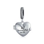Words Saying MY BEAUTIFUL WIFE Dangle Charm Bead Heart Locket Sterling Silver