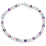 Multi Color Amethyst Aquamarine Quartz 10MM Bead Strand Necklace Silver Clasp