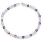 Multi Color Amethyst Aquamarine Quartz 10MM Bead Strand Necklace Silver Clasp