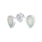 Iridescent White Opal Teardrop Stud Earrings Sterling Silver October Birthstone