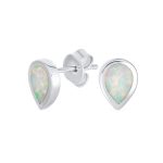 Iridescent White Opal Teardrop Stud Earrings Sterling Silver October Birthstone