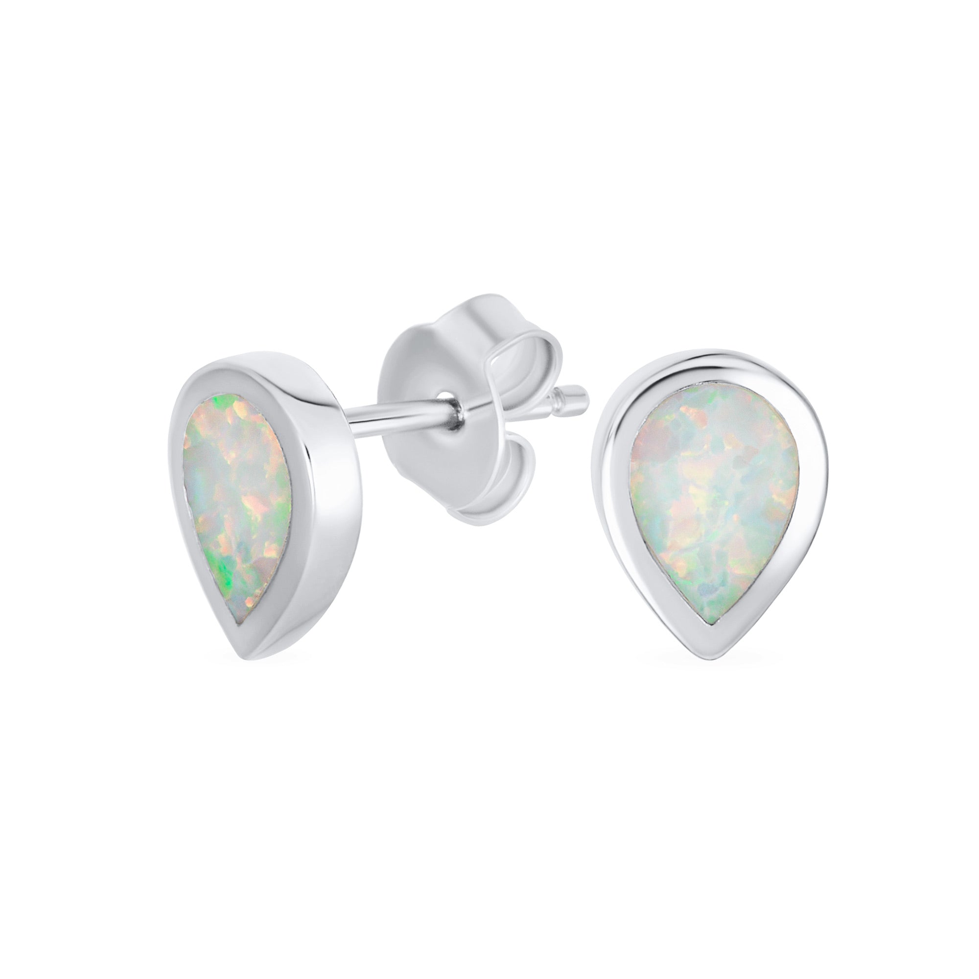 simple-bezel-opal-teardrop-earrings-xny-es3936a1_111 Iridescent White Opal Teardrop Stud Earrings Sterling Silver October Birthstone - Image 1