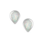 Iridescent White Opal Teardrop Stud Earrings Sterling Silver October Birthstone - Image 2