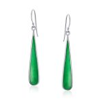 Simple Green Agate Inlay Long Flat Teardrop Shaped Dangle Earrings .925 Sterling Silver - Image 8