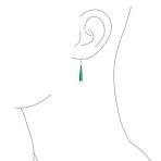 Simple Green Agate Inlay Long Flat Teardrop Shaped Dangle Earrings .925 Sterling Silver - Image 14