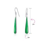 Simple Green Agate Inlay Long Flat Teardrop Shaped Dangle Earrings .925 Sterling Silver - Image 20