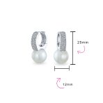 Elegant Bride White Pearl CZ Encrusted Cubic Zirconia Mini Hoop Huggie Drop Earrings - Image 4